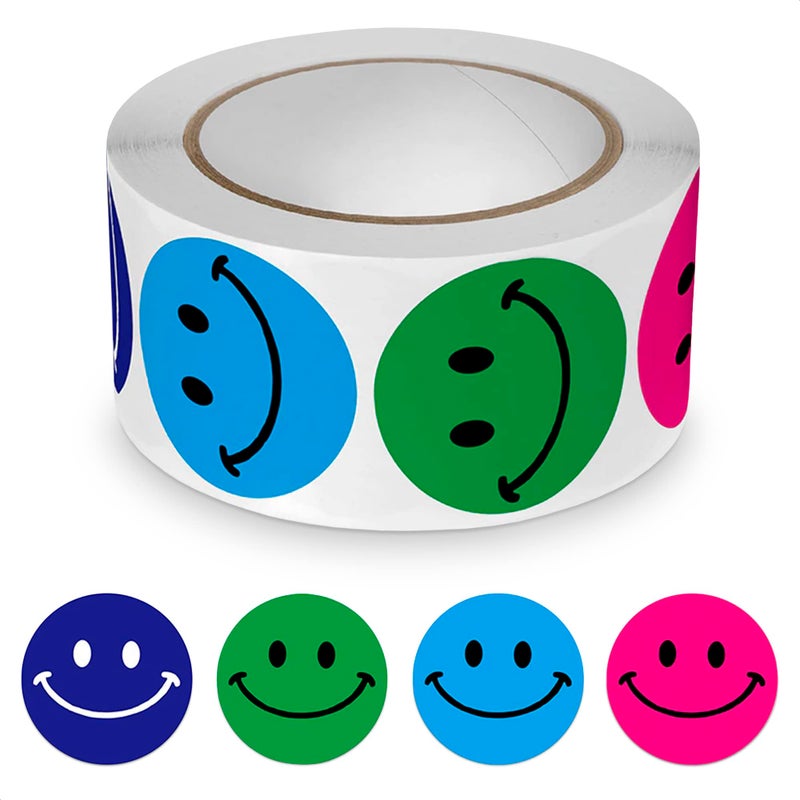 Tesorrio 500 Pack Cute Sticker Roll - 1x1 Inch Fun Stickers, Good Adhesive and Easy to Use, Colors (Dark Blue, Green, Blue, Pink) - Fun Decorative Labels for DIY, Crafts, Teachers, Scrapbooking - Image 1
